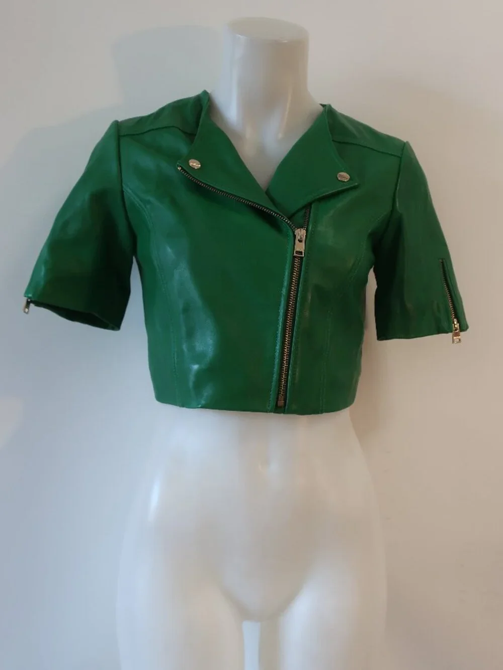 NWT Womens Lamarque Kirsi Green (Item- 309) Lamb Leather Zip Crop Moto Jacket XS